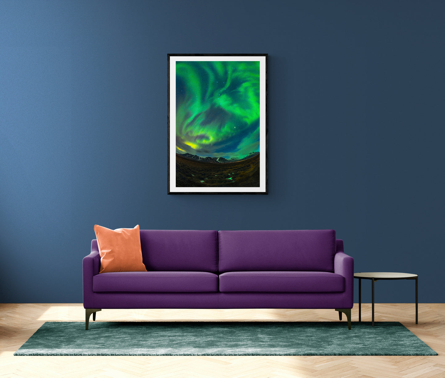 Bright Greenish Aurora Shapes a Bird Flying with a Running Rabbit