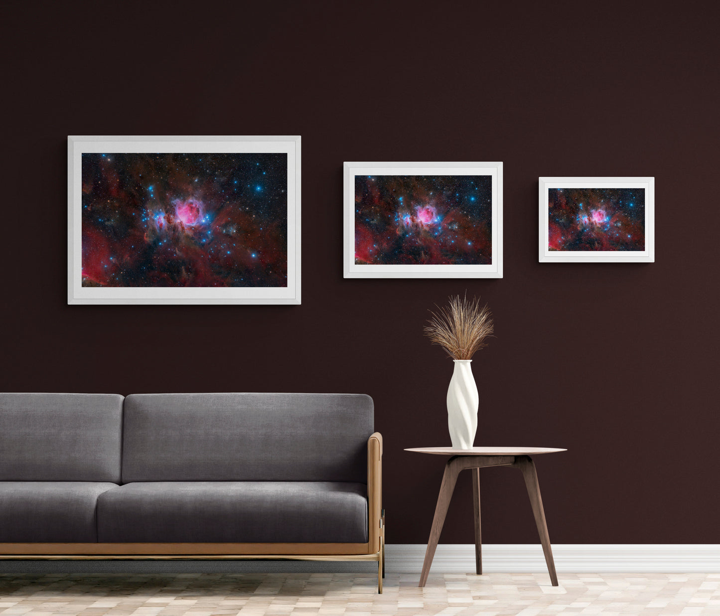 Orion Nebula Immersed in the Reddish Emission from Hydrogen Gas