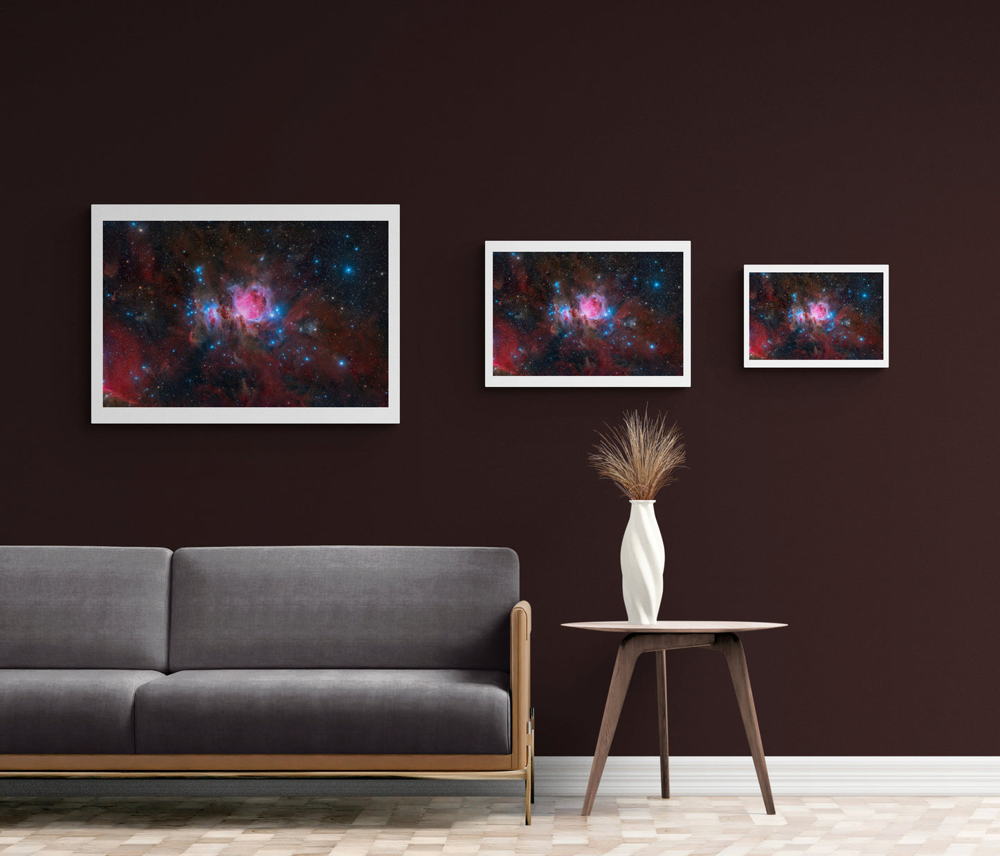 Orion Nebula Immersed in the Reddish Emission from Hydrogen Gas